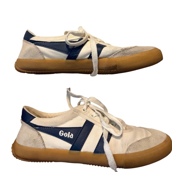 Gola Shoes - Gola Badminton Sneakers Retro White Navy Gum Sole Low Top Trainers US 7 EU 38